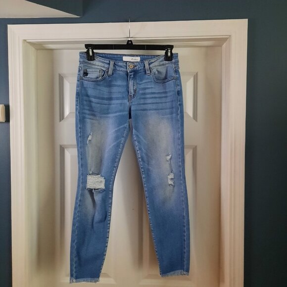 Kancan Jeans Womens 9/28 Low‎ Rise Skinny Ankle Distressed Raw Hem Boho Stretch - Picture 1 of 10